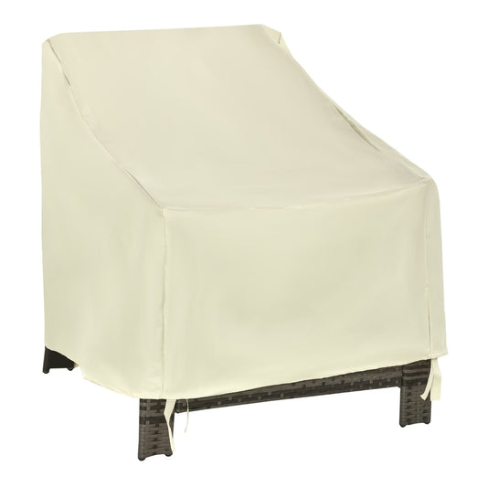 Outsunny 600D Oxford Cloth Furniture Cover draped over a single rattan garden chair on white background
