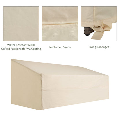 Close up details of the beige garden furniture protector including fabric and ties