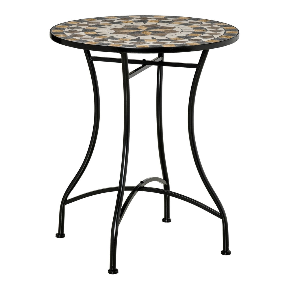 Outsunny Mosaic Outdoor Patio Table with a round mosaic top and black metal legs