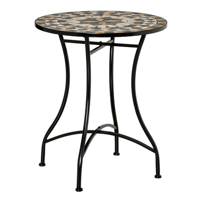Outsunny Mosaic Outdoor Patio Table with a round mosaic top and black metal legs
