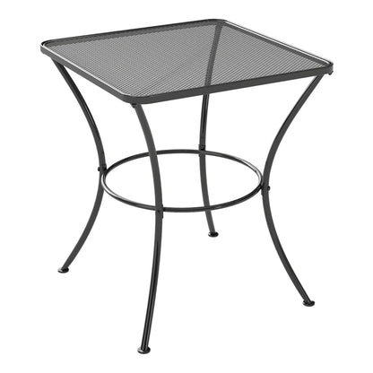 Outsunny 60cm Square Garden Table, a black metal bistro side desk with a mesh top and four curved legs
