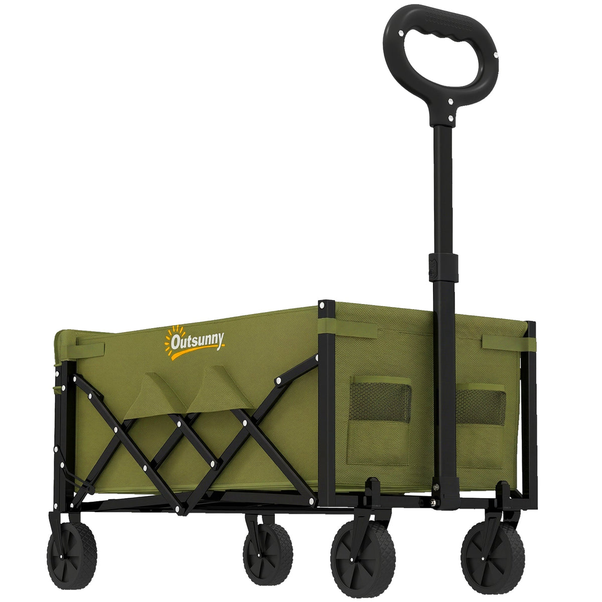 Outsunny 60L Foldable Festival Trolley on Wheels, a green collapsible wagon cart with a handle and four wheels