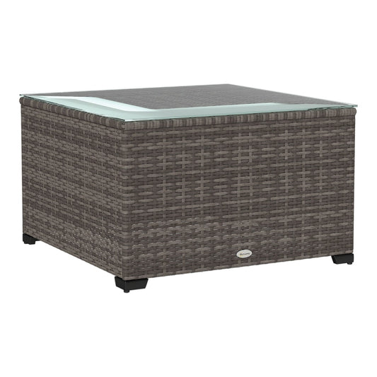 Outsunny Glass-Top Rattan Side Table with a dark grey woven rattan base and glass top