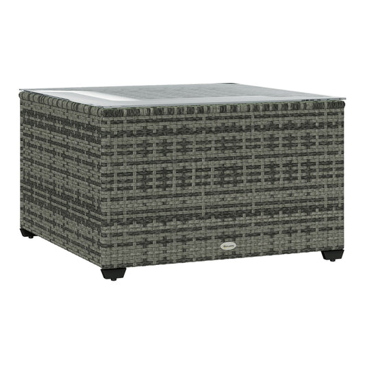 Outsunny Glass-Top Rattan Side Table in light grey with a square glass top and woven frame