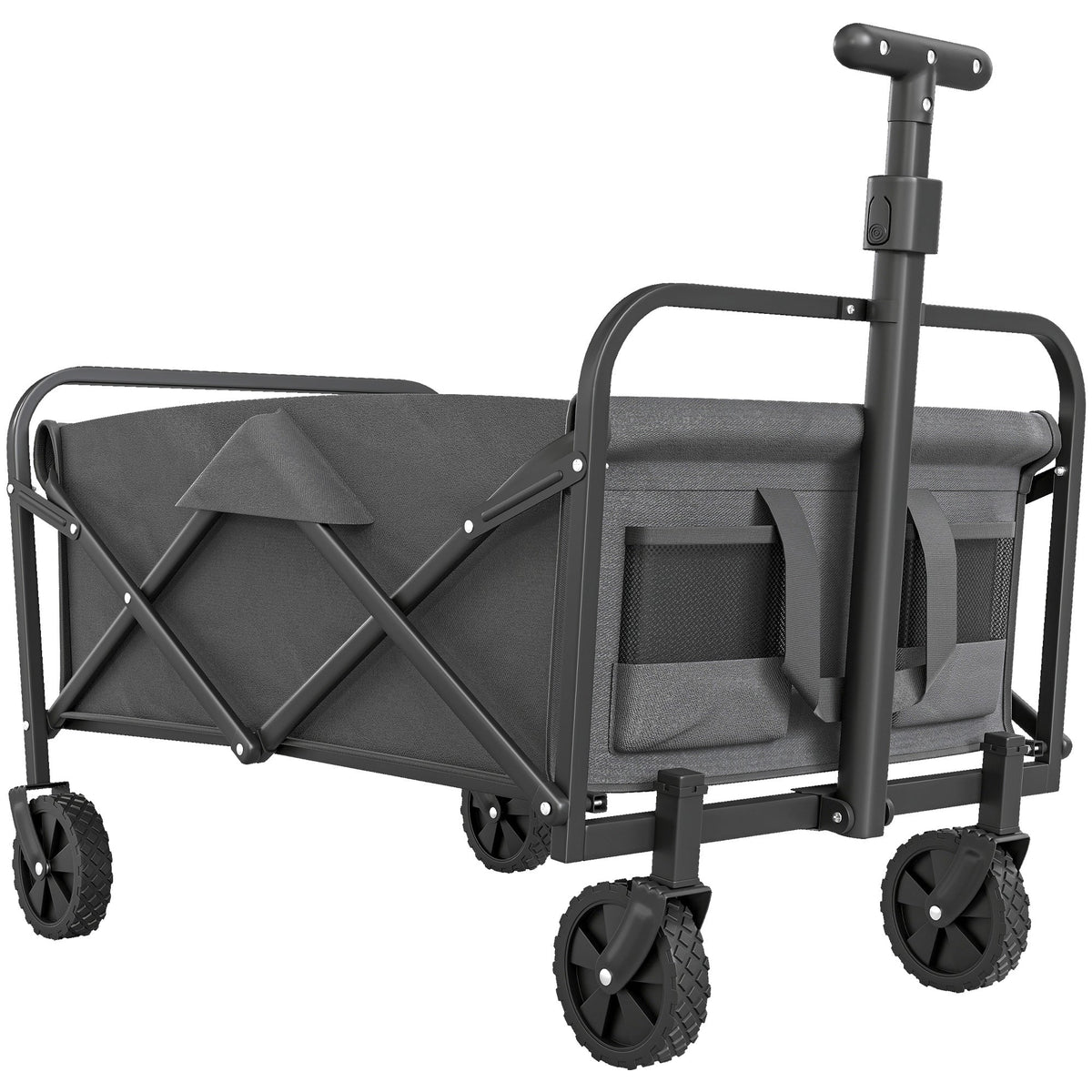 Outsunny 62L Festival Trolley on Wheels, a grey collapsible garden trolley cart with four wheels and an adjustable handle