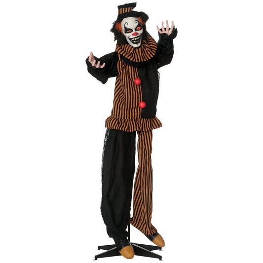 Outsunny 67 Inch Life Size Outdoor Halloween Decorations a standing circus clown with orange and black striped clothing and