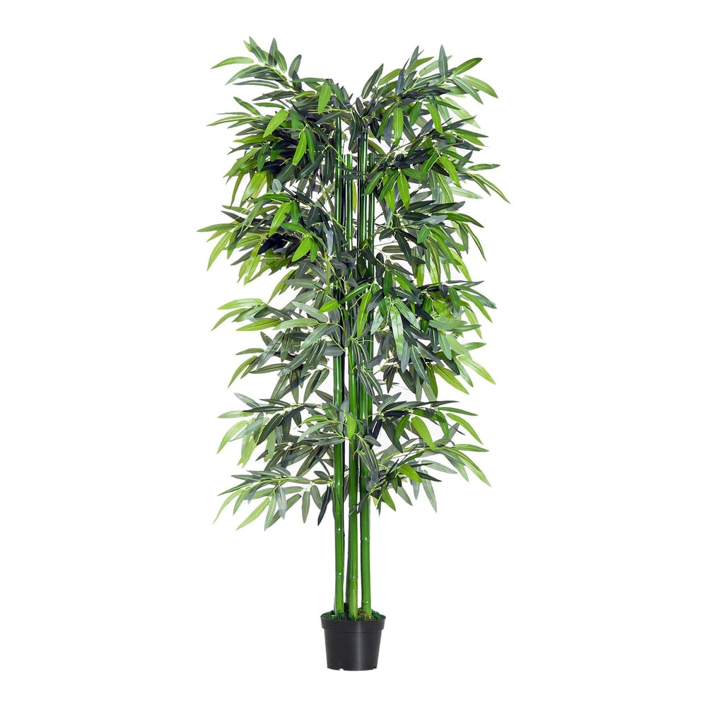 Outsunny 6ft Artificial Bamboo Tree Plant, a tall green plant with multiple stalks and dense leaves in a black pot