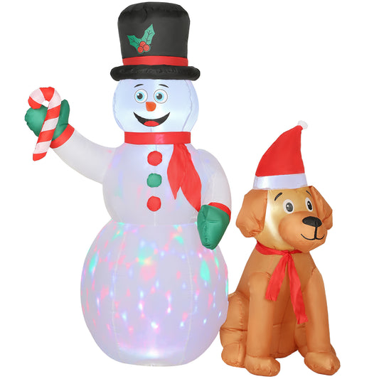 Outsunny 6FT Christmas Inflatables Snowman & Dog in White