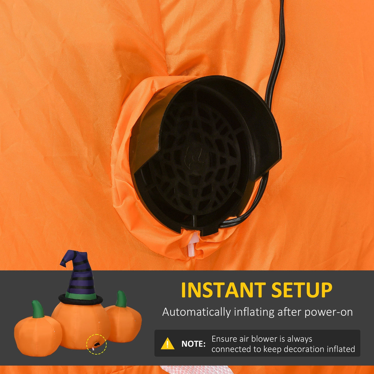 The air blower mechanism attached to the back of the inflatable pumpkin decoration