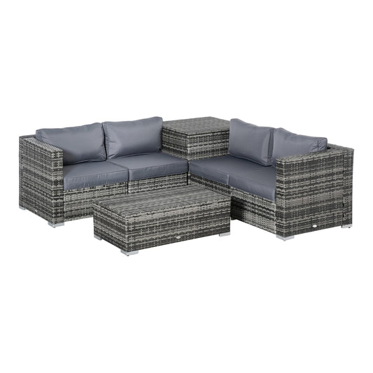Outsunny 6PC Rattan Corner Sofa Set in Grey