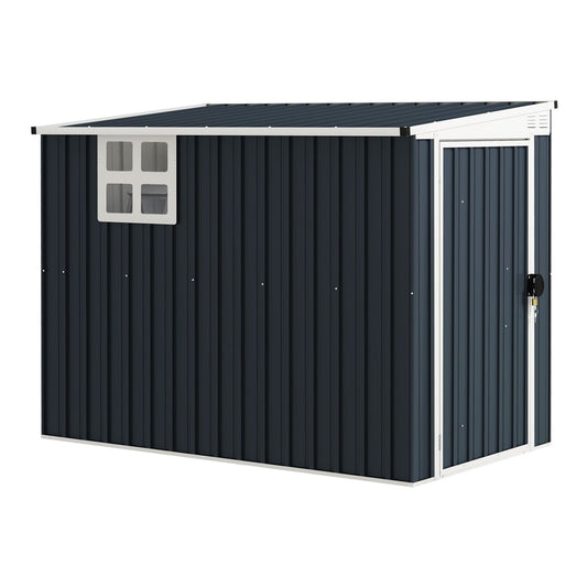 Outsunny Garden Metal Shed with a window and lockable door, shown in dark grey
