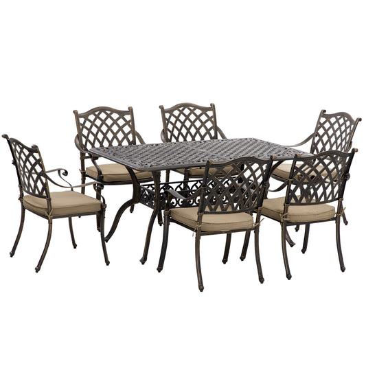 Outsunny 7 PCs Garden Patio Dining Set with six chairs and a rectangle table in a bronze tone