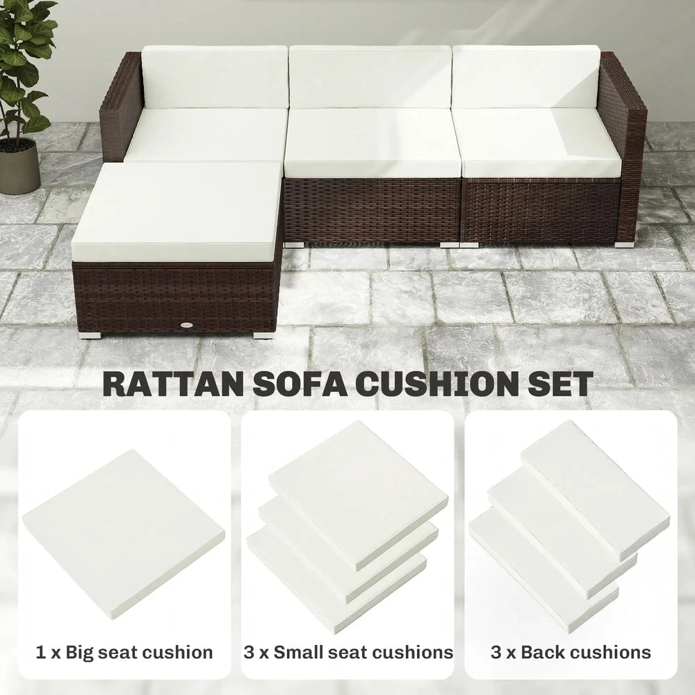 Diagram showing the individual pieces of the rattan sofa cushion set