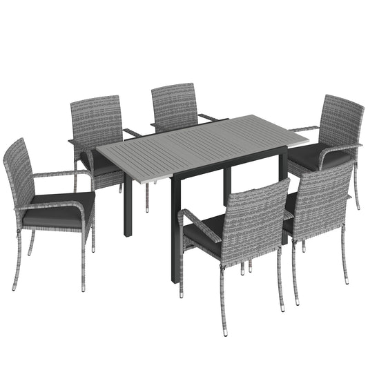 Outsunny 7 Piece Rattan Garden Furniture Set with six chairs and an extendable dining table