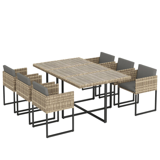 Outsunny 7 Piece Rattan Garden Furniture Set with a table and six chairs