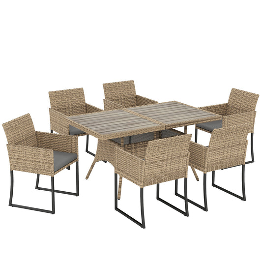 Outsunny 7 Piece Rattan Garden Furniture Set with six chairs and a table