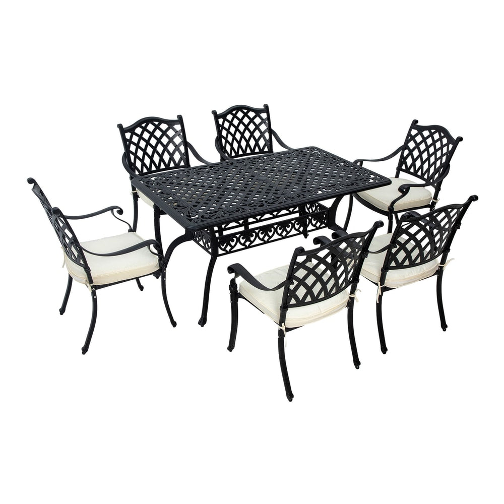 Outsunny 7 Pieces Aluminium Patio Dining Set with six chairs and a rectangular table on white
