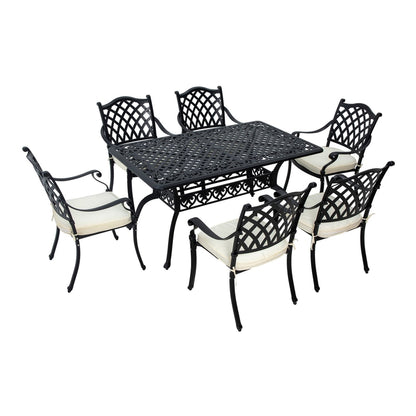 Outsunny 7 Pieces Aluminium Patio Dining Set with six chairs and a rectangular table on white