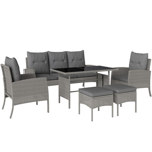 Outsunny 7 Seater Rattan Garden Furniture Set with sofa, armchairs, footstools and glass dining table