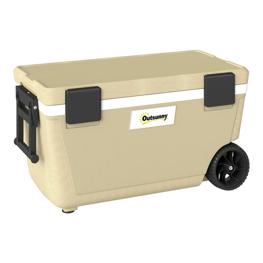 Outsunny 70L Insulated Cool Box with Wheels in Khaki