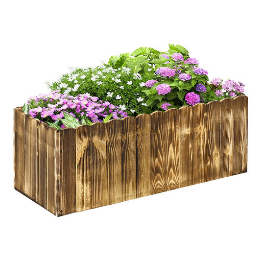 Outsunny 70L Raised Garden Bed, a wooden planter box filled with flowers