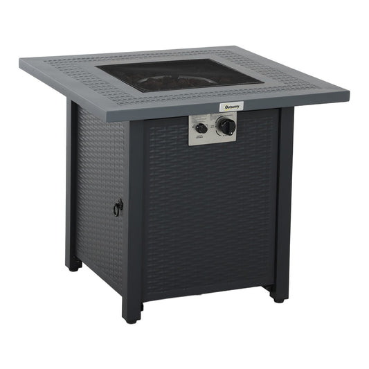 Outsunny 40000 BTU Gas Firepit Table in black with a square top and a control panel on the front