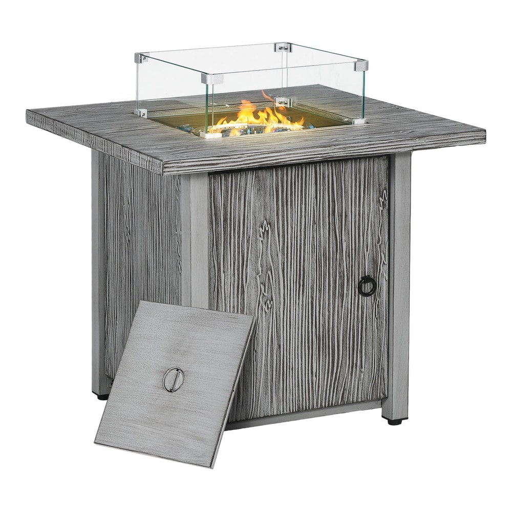 Outsunny 71cm 50,000 BTU Gas Fire Pit Table with glass screen and lid off