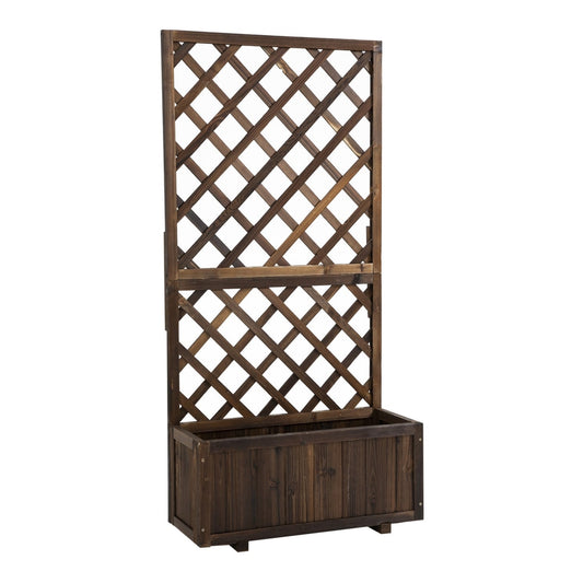 Outsunny 45L Garden Wooden Pine Trough Planter with a tall diamond lattice trellis