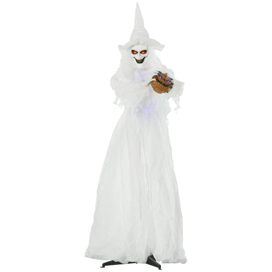 Outsunny 74 Inch Halloween Decorations white witch holding a pumpkin head prop