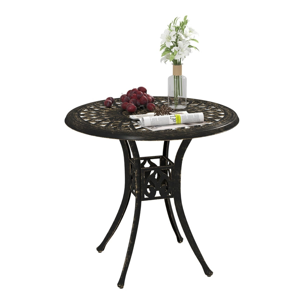 Outsunny 78 cm Round Garden Dining Table with a decorative patterned top and ornate legs