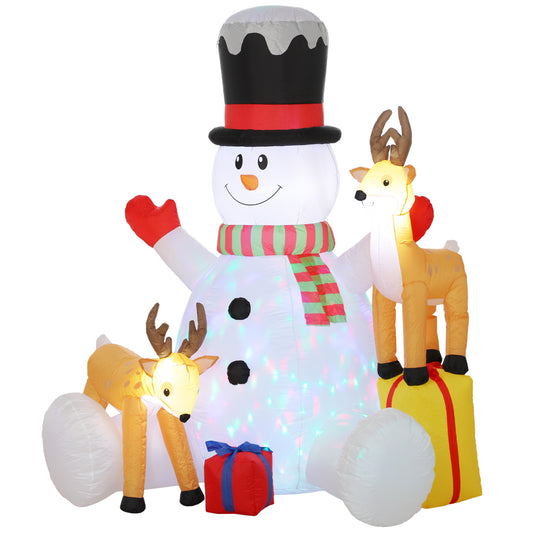 Outsunny 7ft Giant Christmas Inflatable Snowman with 2 Reindeer in White