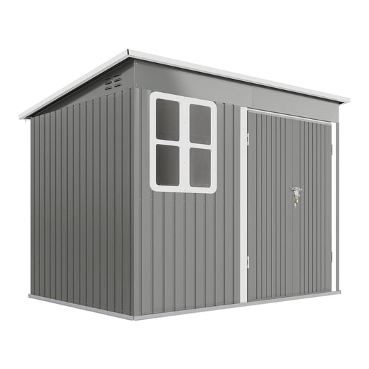 Outsunny Storage Shed a light grey galvanised steel garden shed with a window and double doors