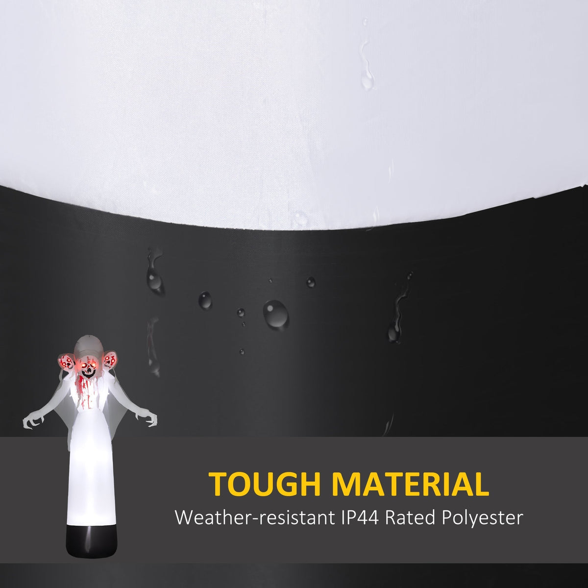 The halloween inflatable showing the water droplets on the durable fabric surface