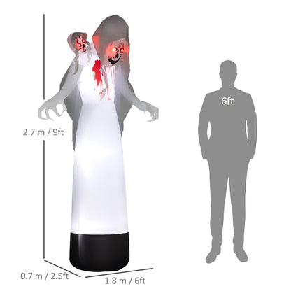 The halloween inflatable shown next to a human silhouette to demonstrate its scale
