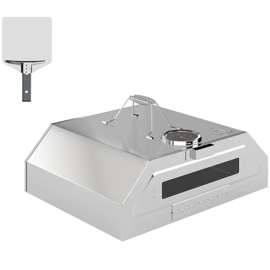 Outsunny 8 in Portable Stainless Steel BBQ Grill Top Pizza Oven with built-in thermometer and viewing window