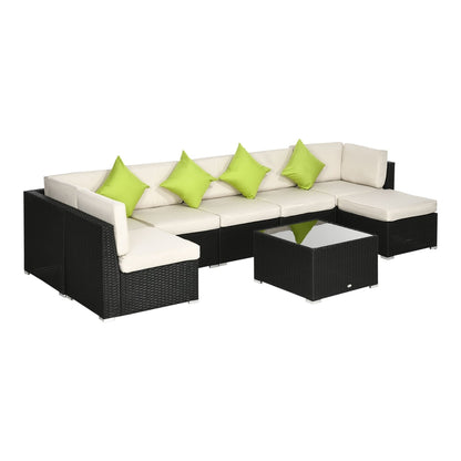 Outsunny 8 Pieces PE Rattan Corner Sofa Set with cream cushions and green scatter cushions