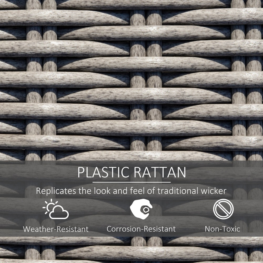 Close up of the grey plastic rattan weave showing its texture and weather-resistant qualities