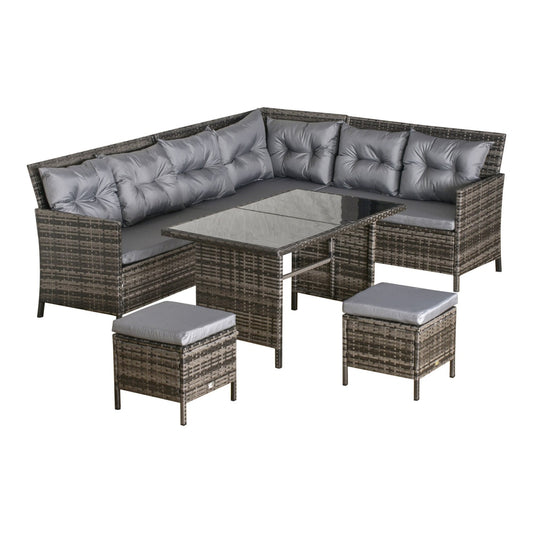 Outsunny 8 Seater Patio wicker Sofa Set with grey cushions and glass topped table