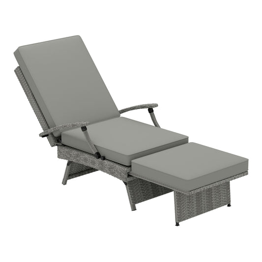 Outsunny 80° Reclining Rattan Lounger in Light Grey