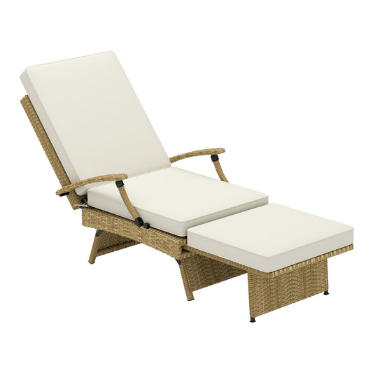 Outsunny 80° Reclining Rattan Lounger in White and Beige