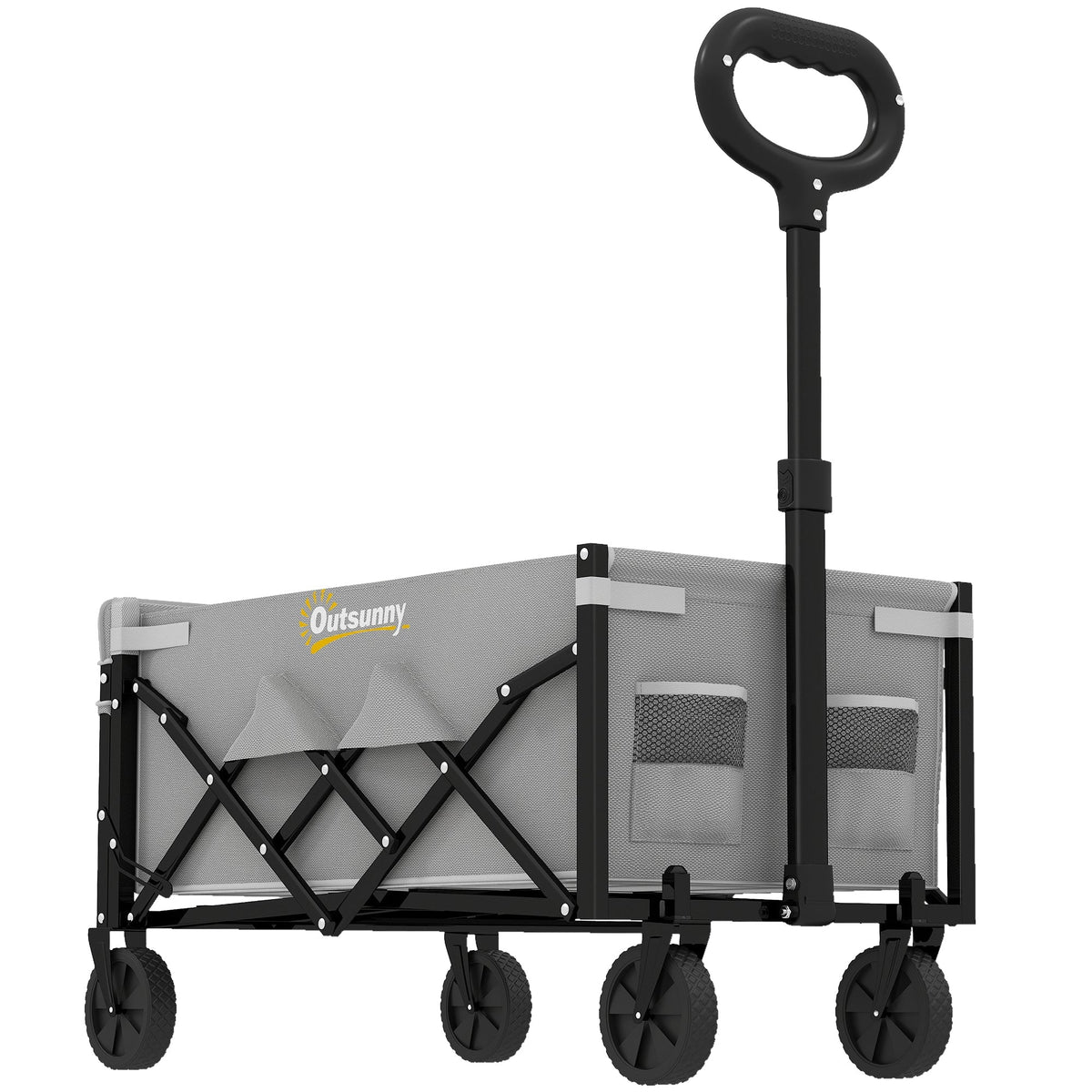 Outsunny 80L Foldable Festival Trolley on Wheels, a grey collapsible wagon cart with a handle and four wheels