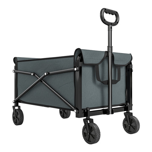 Outsunny 81L Festival Trolley on Wheels, a grey folding garden trolley cart with four black wheels and an adjustable handle