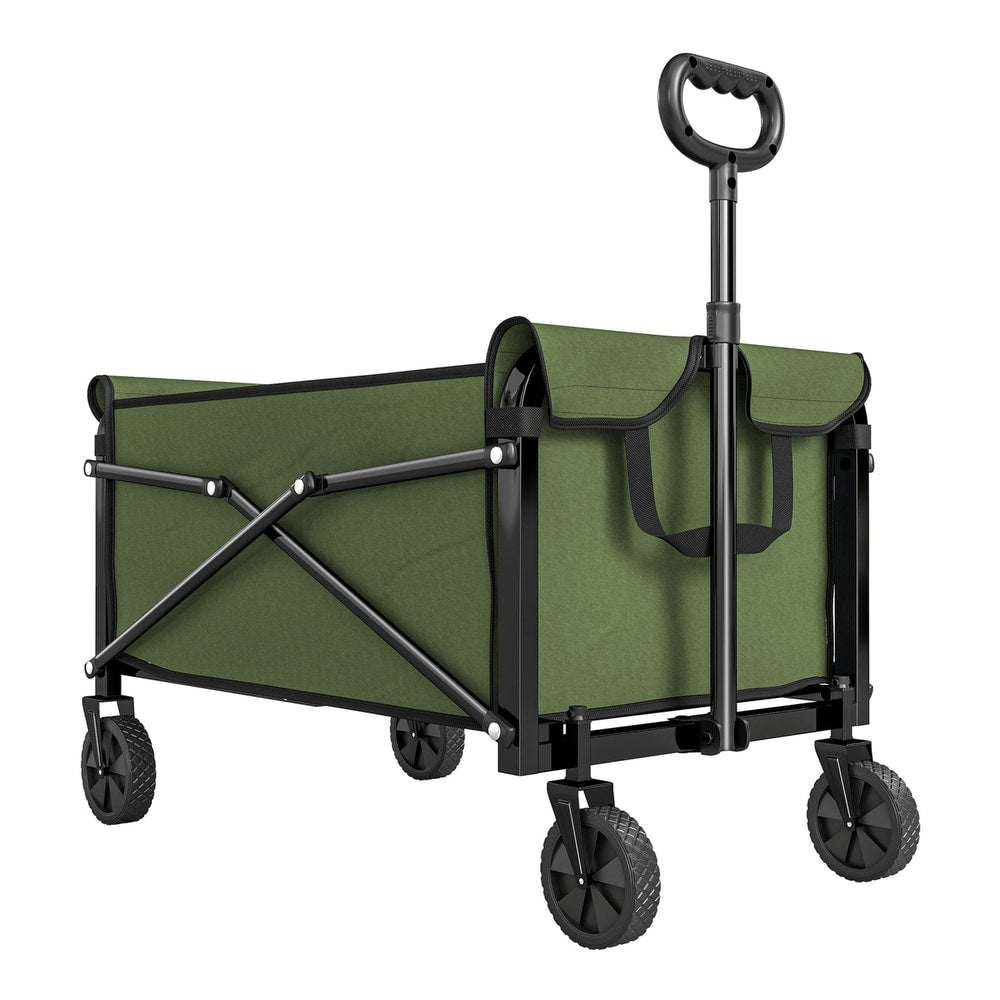 Outsunny 81L Festival Trolley on Wheels, a green folding garden trolley cart with four wheels and an adjustable handle