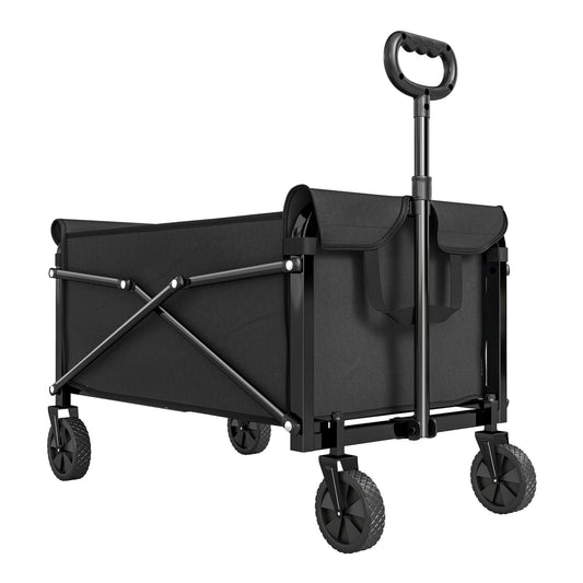 Outsunny 81L Festival Trolley on Wheels, a black folding garden trolley cart with an adjustable handle and four wheels