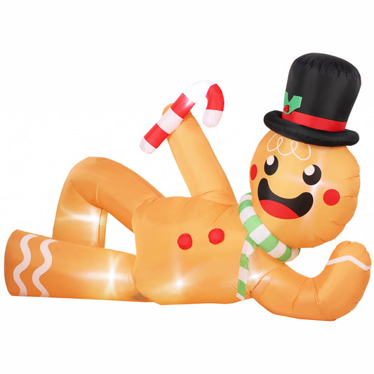 Outsunny 9.8ft Giant Christmas Inflatable Gingerbread Man Side-Lying in Brown