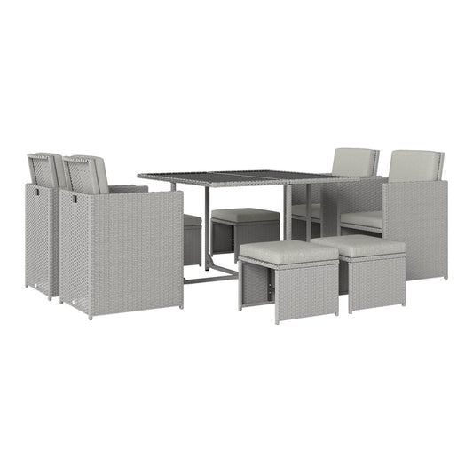 Outsunny 9 Piece Rattan Cube Garden Furniture Dining Set in Light Grey