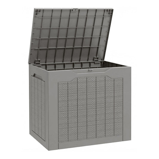 Outsunny 93L Plastic Garden Storage Box with lid open, showing the inside space
