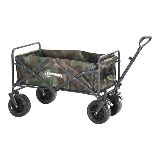 Outsunny 95L Folding Steel Frame Garden Trolley with camouflage pattern fabric and black frame