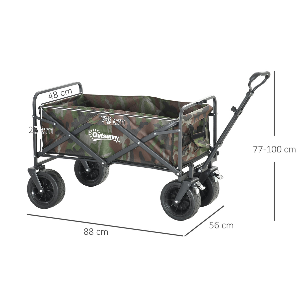The garden trolley with dimensions labelled