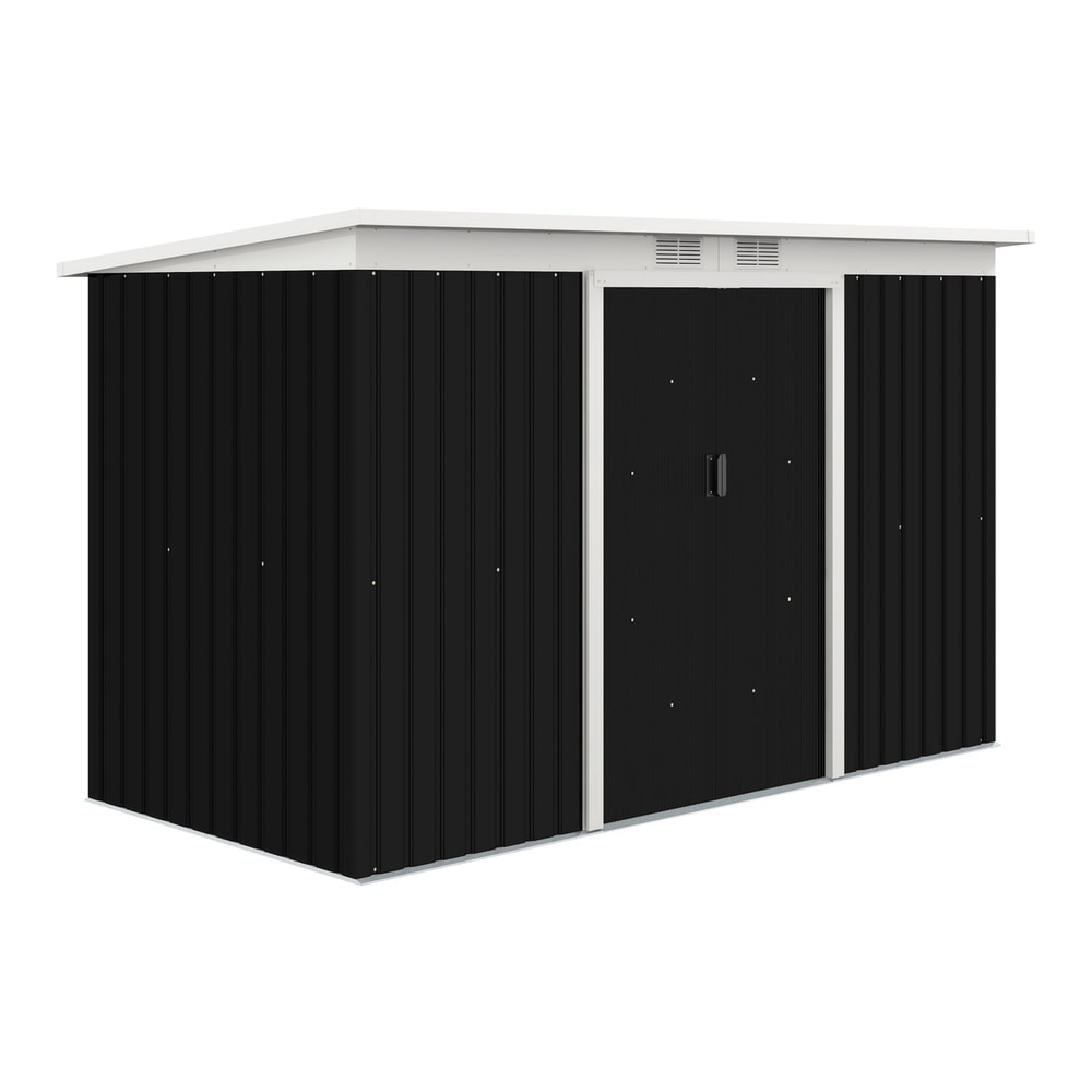 Outsunny Metal Garden Shed in dark grey with white trim and double doors